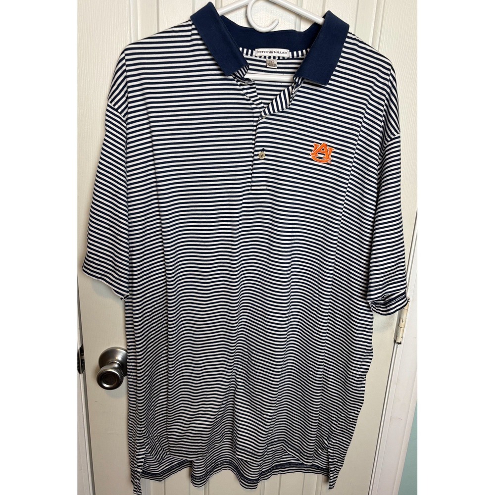 Peter Millar Auburn Tigers Mens XXL Navy White Striped Performance Polo Shirt
